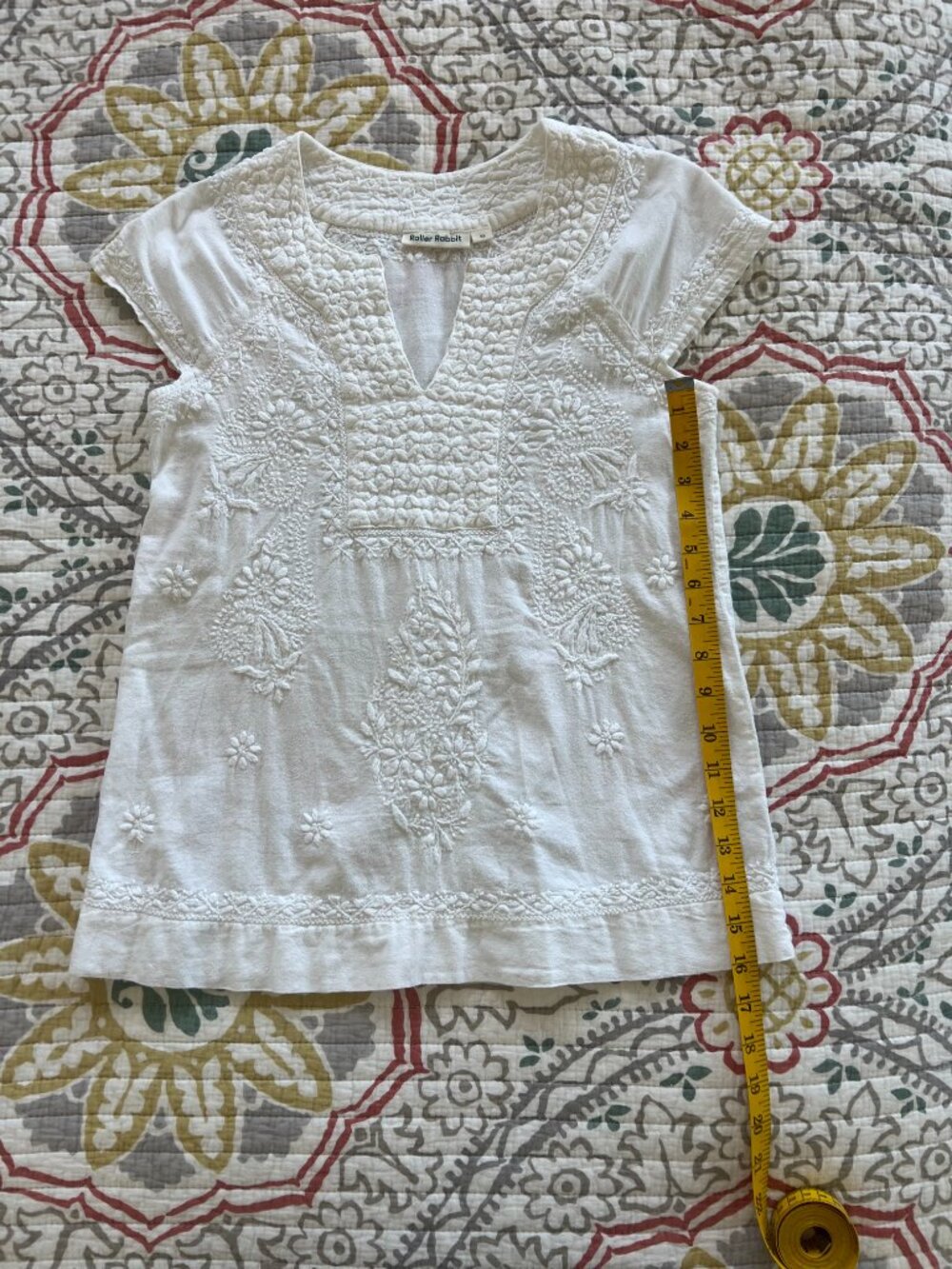 Roller Rabbit Faith Top-Embroidered White Cotton Top Size XS - Picture 6 of 8